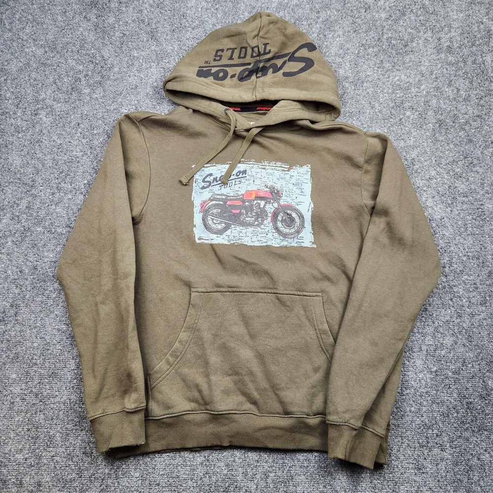 Snap-on Hoodie Mens Small Green Motorcycle Graphic Fleece‎ Pullover Sweatshirt